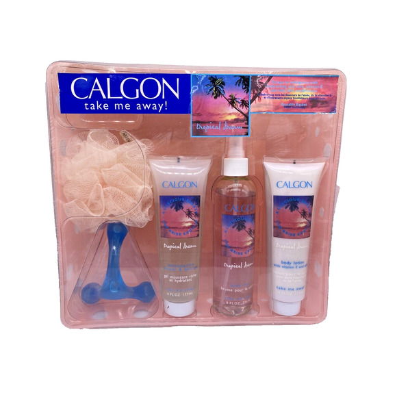 Calgon Tropical Dream Gift Set Shower Bath Gel Body Mist Spray Lotion Scrubbie - Picture 1 of 9